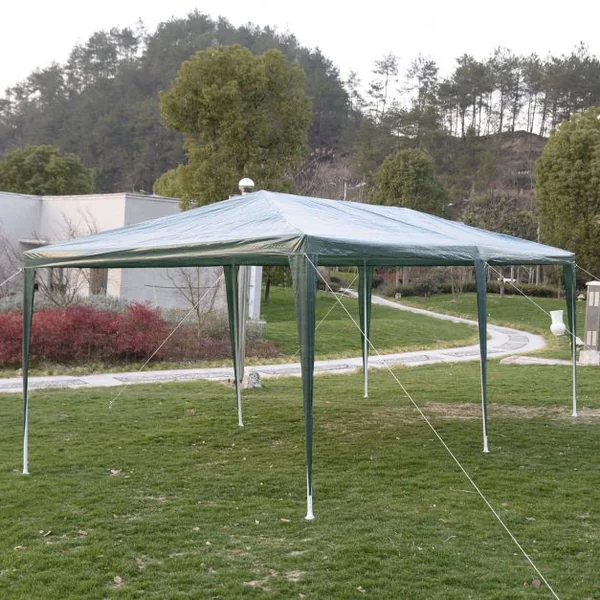 Tente de réception avec fenêtres Tonnelle à côtés démontables Structure acier Toile PE Piquets de sol, 3x6x2.5m, Vert