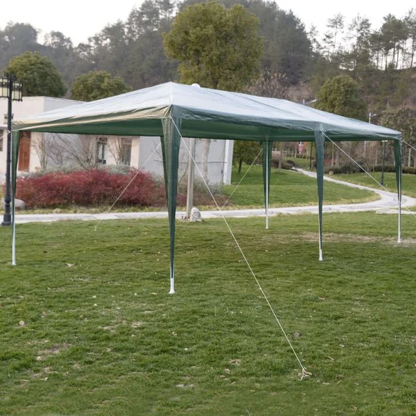 Tente de réception avec fenêtres Tonnelle à côtés démontables Structure acier Toile PE Piquets de sol, 3x6x2.5m, Vert