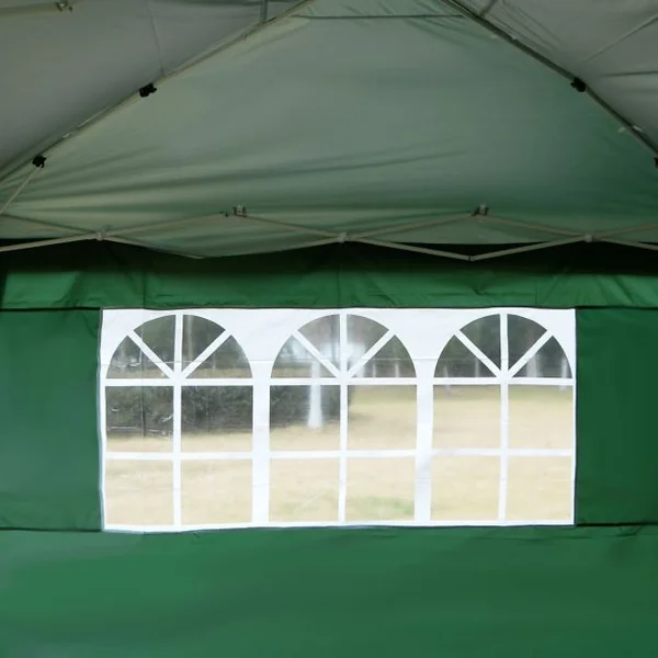 Tente de Réception Pliante à 4 Pans avec 2 Fenêtres en PVC Sac de Transport en Fer et Tissu, 3 m x 6 m, Vert