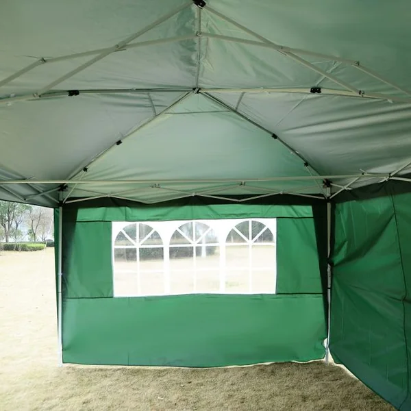 Tente de Réception Pliante à 4 Pans avec 2 Fenêtres en PVC Sac de Transport en Fer et Tissu, 3 m x 6 m, Vert