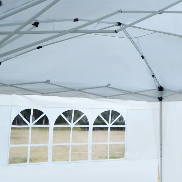Tente de réception Tonnelle Chapiteau avec fenêtres côtés démontables, Poteau acier Toile tissu Oxford, 3x6x2.55m, Blanc
