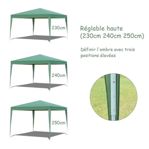 Tente de Réception Tonnelle de Jardin Pliante Superficie 9m² Cordes Piquets Tube Acier Tissu Oxford, 3x3x2,5m, Rose