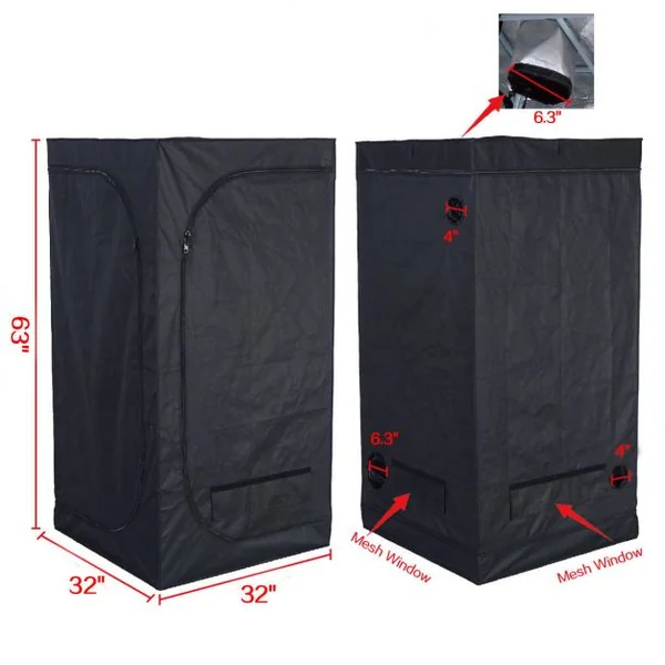 Tente Hydroponique Chambre de Culture Pousse Culture Hydroponique 210D Tissu Oxford 80 x 80 x 160 cm Noir