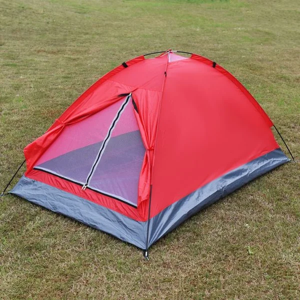 Tente imperméable de camping pour 2 personnes Tente de camping familiale pliante sac de transport, 200x120x95cm, Rouge