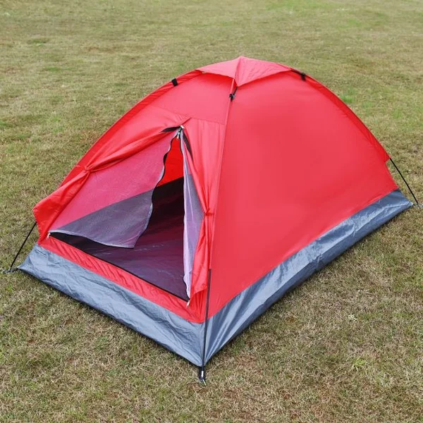Tente imperméable de camping pour 2 personnes Tente de camping familiale pliante sac de transport, 200x120x95cm, Rouge