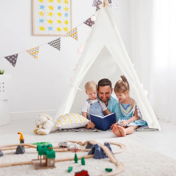 Tente Tipi de Jeu pour Enfants Tente Indienne avec 4 Poteaux 1 Sac et Tapis de Sol en Pin 120x120x160cm Blanc