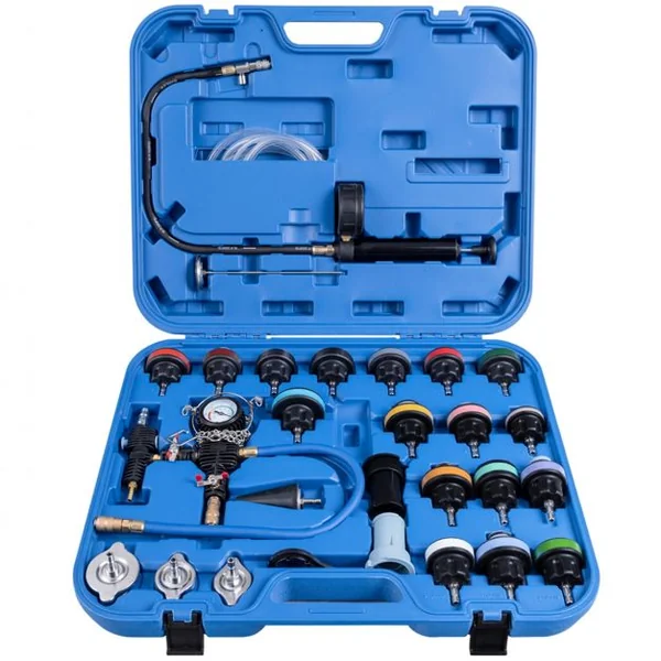 Testeur de pression pour véhicule Mallette 28Pcs Détection de fuite système de refroidissement 0-200°C 0-2,5 bar Bleu