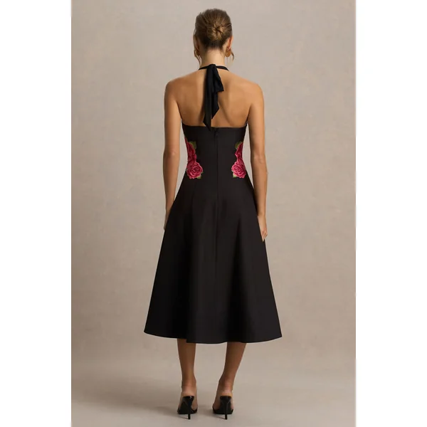 Tillie | Robe mi-longue noire à encolure américaine