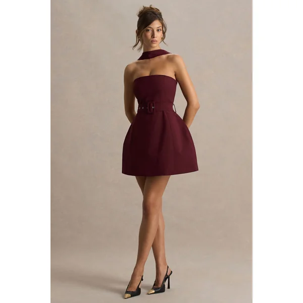 Timberly | Mini-robe cintrée bordeaux à col haut