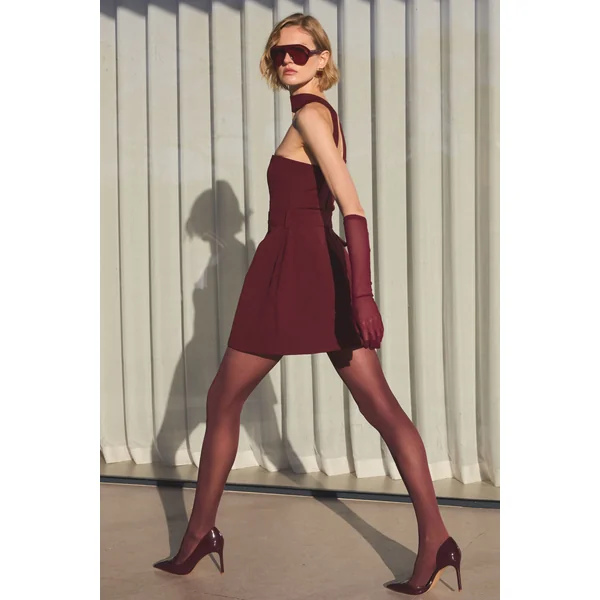 Timberly | Mini-robe cintrée bordeaux à col haut