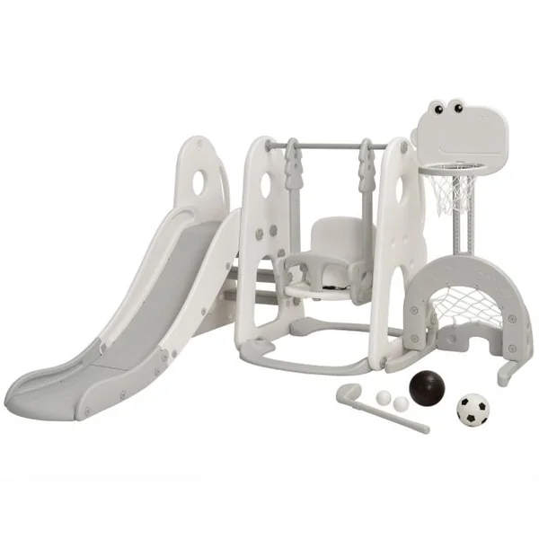Toboggan 6 en 1 : Balançoire Basket-ball Football Escalade Golf pour Enfants 18 Mois + Aire de Jeux Intérieure en HDPE Blanc/Orange