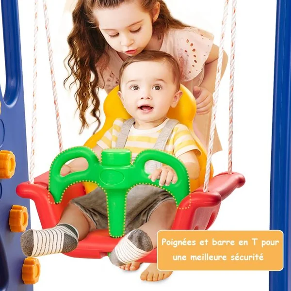 Toboggan Enfants Aire de Jeux 3 en 1 avec Balançoire Portique Panier de Basketball Escalade