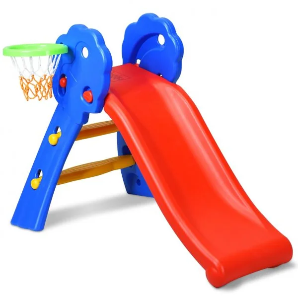 Toboggan Pliable pour Enfants de 3-8 Ans avec Panier de Basket Capacité 50 kg en HDPE, 108x68x71,5cm, Bleu+Rouge