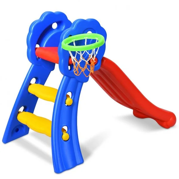 Toboggan Pliable pour Enfants de 3-8 Ans avec Panier de Basket Capacité 50 kg en HDPE, 108x68x71,5cm, Bleu+Rouge