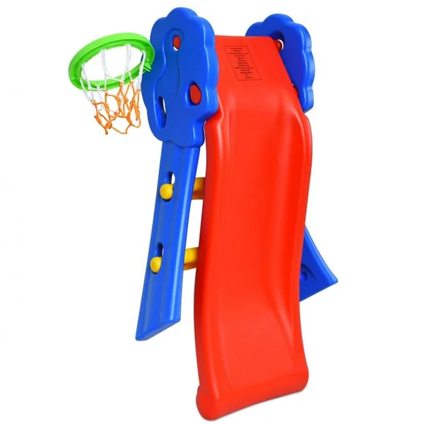 Toboggan Pliable pour Enfants de 3-8 Ans avec Panier de Basket Capacité 50 kg en HDPE, 108x68x71,5cm, Bleu+Rouge