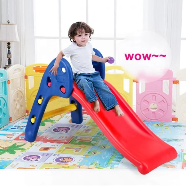 Toboggan Pliant pour Enfant de 3 à 8 Ans Pente Douce Capacité 50 Kg en Pe Sans Bpa 110x54x70cm Tricolore