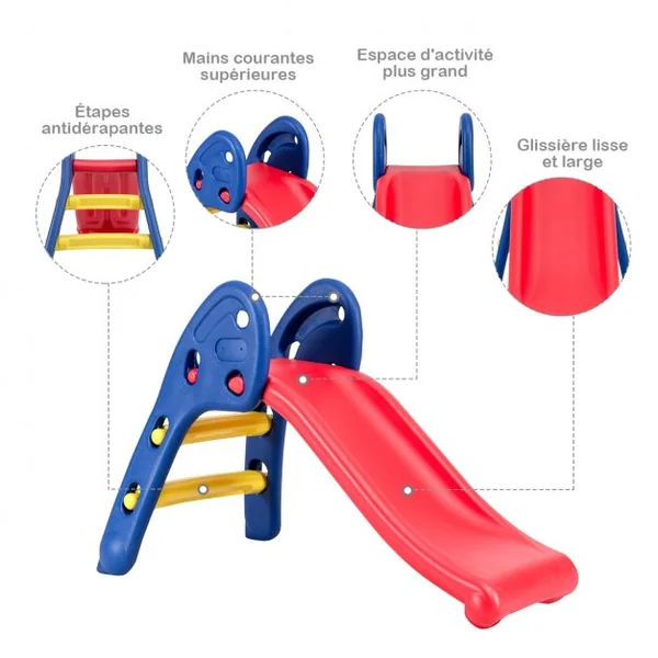 Toboggan Pliant pour Enfant de 3 à 8 Ans Pente Douce Capacité 50 Kg en Pe Sans Bpa 110x54x70cm Tricolore