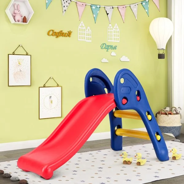 Toboggan Pliant pour Enfant de 3 à 8 Ans Pente Douce Capacité 50 Kg en Pe Sans Bpa 110x54x70cm Tricolore