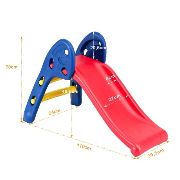 Toboggan Pliant pour Enfant de 3 à 8 Ans Pente Douce Capacité 50 Kg en Pe Sans Bpa 110x54x70cm Tricolore