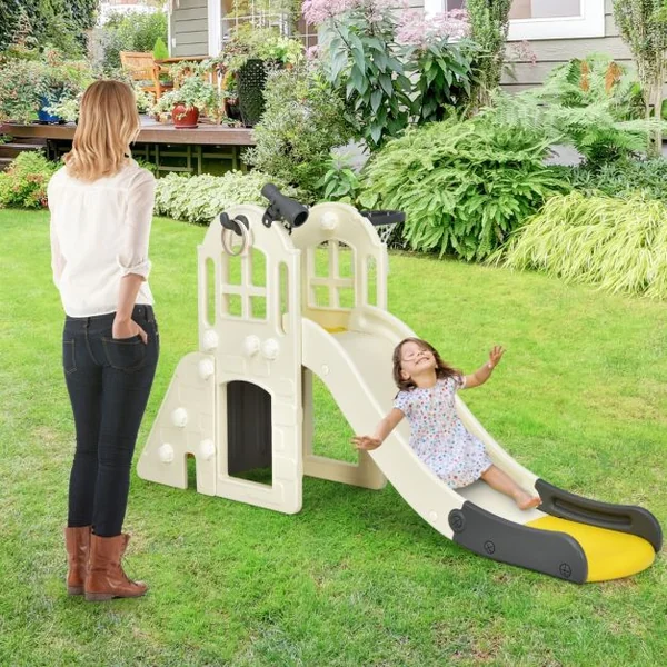 Toboggan pour Enfant 6 en 1 - Glisse de 140 CM 3-8 Ans Toboggan Intérieure & Extérieure Bleu/Rose/Jaune