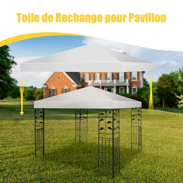 Toile de Tonnelle 300cm x 300cm Toile d'Ombrage en Polyester Pare-soleil avec Attaches Auto-agrippantes Beige