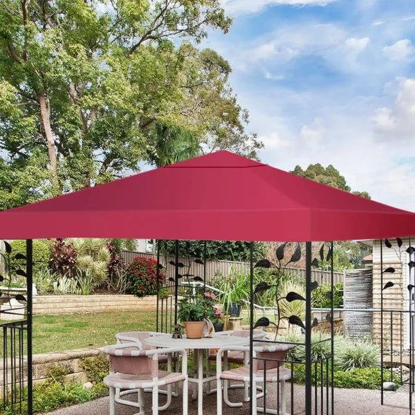 Toile de Tonnelle 300cm x 300cm Toile d'Ombrage en Polyester Pare-soleil avec Attaches Auto-agrippantes Vin Rouge