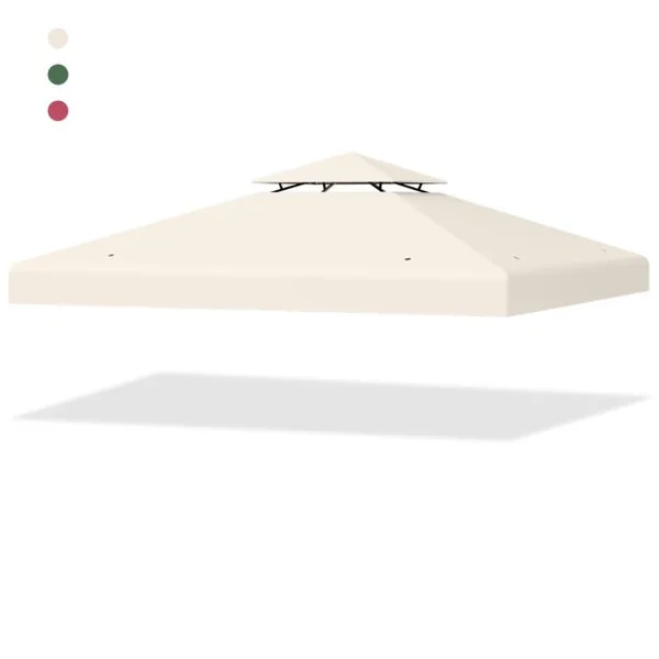 Toile Supérieure 3m x 3m pour Tonnelle à 2 Niveaux Toile de Gazebo Boucles en Aluminium en Polyester Rouge/Vert/Beige