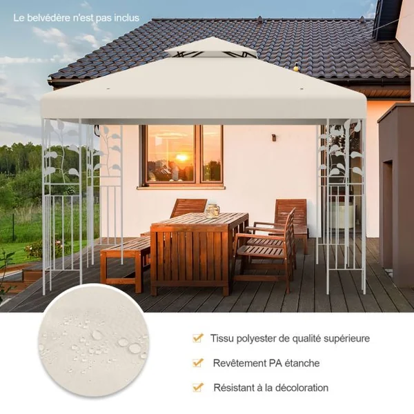 Toile Supérieure 3m x 3m pour Tonnelle à 2 Niveaux Toile de Gazebo Boucles en Aluminium en Polyester Rouge/Vert/Beige