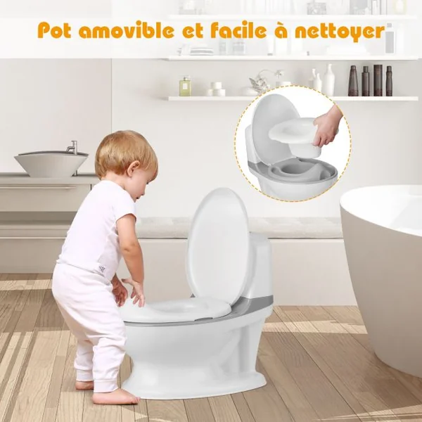 Toilette Enfant en PP Pot pour Bébé Apprentissage de la Propreté Charge Max.30KG Gris