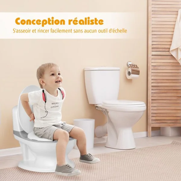 Toilette Enfant en PP Pot pour Bébé Apprentissage de la Propreté Charge Max.30KG Gris