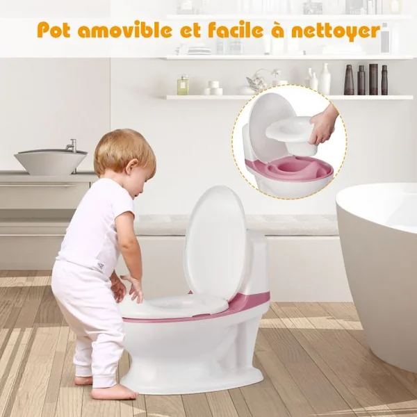 Toilette Enfant en PP Pot pour Bébé Toilette de Simulation Charge Max.30KG Rose