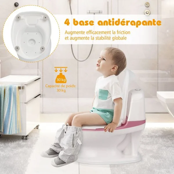 Toilette Enfant en PP Pot pour Bébé Toilette de Simulation Charge Max.30KG Rose