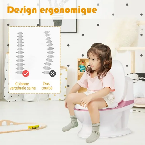 Toilette Enfant en PP Pot pour Bébé Toilette de Simulation Charge Max.30KG Rose