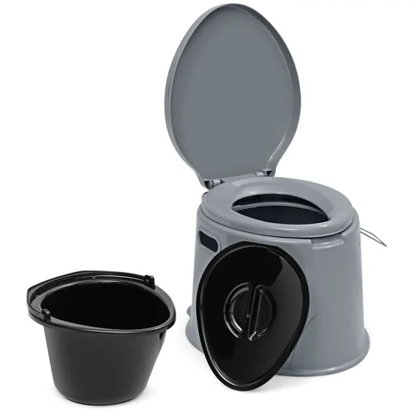 Toilette Portable pour Camping Extérieure avec Seau Intérieur 5L en PP Charge 200KG et Porte-papier de Toilette Amovible
