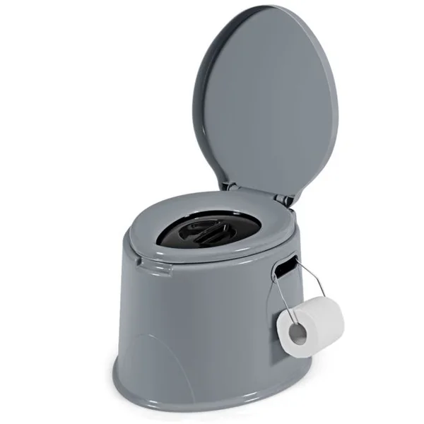 Toilette Portable pour Camping Extérieure avec Seau Intérieur 5L en PP Charge 200KG et Porte-papier de Toilette Amovible