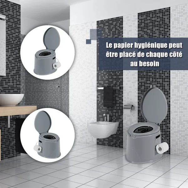 Toilette Portable pour Camping Extérieure avec Seau Intérieur 5L en PP Charge 200KG et Porte-papier de Toilette Amovible