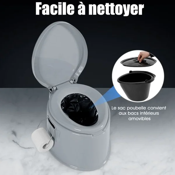 Toilette Portable pour Camping Extérieure avec Seau Intérieur 5L en PP Charge 200KG et Porte-papier de Toilette Amovible