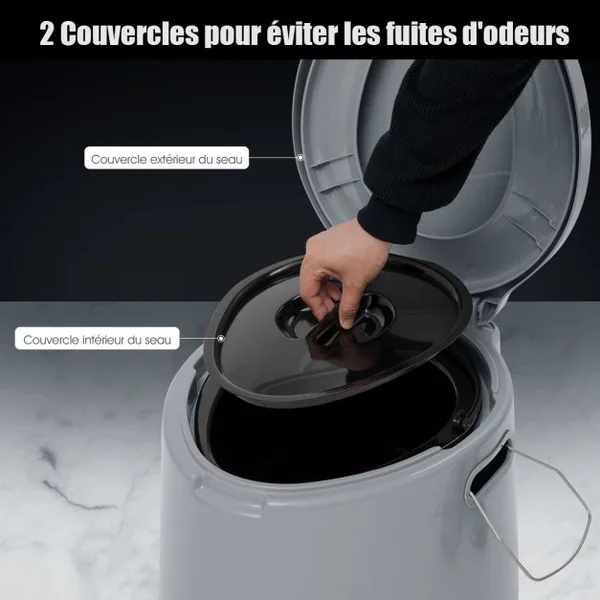 Toilette Portable pour Camping Extérieure avec Seau Intérieur 5L en PP Charge 200KG et Porte-papier de Toilette Amovible