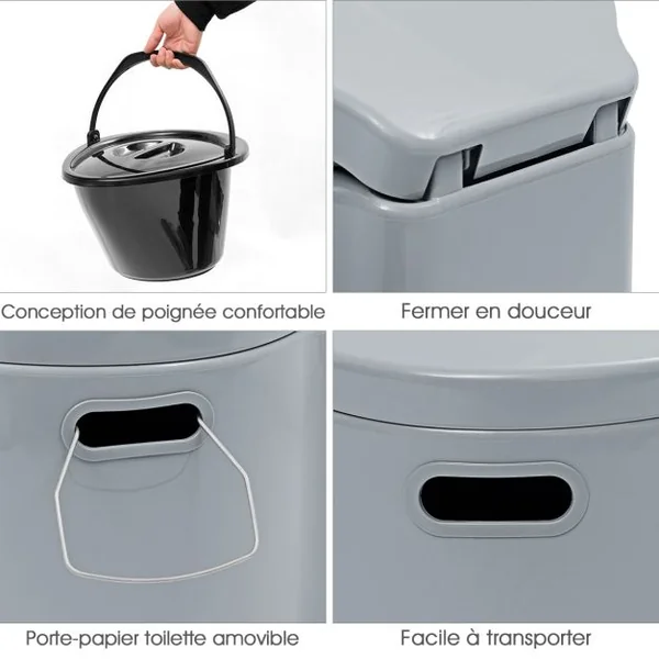 Toilette Portable pour Camping Extérieure avec Seau Intérieur 5L en PP Charge 200KG et Porte-papier de Toilette Amovible