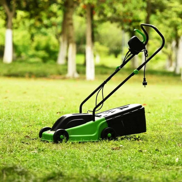 Tondeuse à Gazon Électrique 1000W 3200 tr/min Bac de Ramassage 25L Largeur de Coupe 30cm Coupe Ajustable 25-55cm