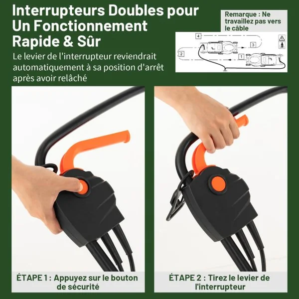 Tondeuse à Gazon Électrique Filaire 1200 W 3450 TR/Min Boîte de Collecte 25 L 3 Hauteur Réglables 25-65 MM Largeur de Coupe 32 CM Vert