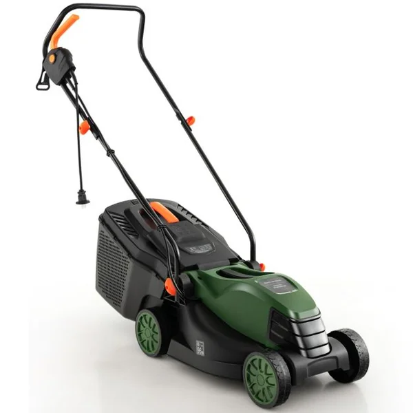 Tondeuse à Gazon Électrique Filaire 1500 W 4015 TR/Min Boîte de Collecte 35 L 3 Hauteur Réglables 25-65 MM Largeur de Coupe 34 CM Vert