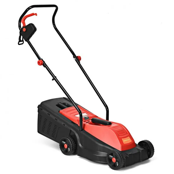 Tondeuse à Gazon Électrique à fil 1200W Hauteur Réglable à 3 Niveaux Bac de Ramassage 30L Largeur de Coupe 32cm, Rouge