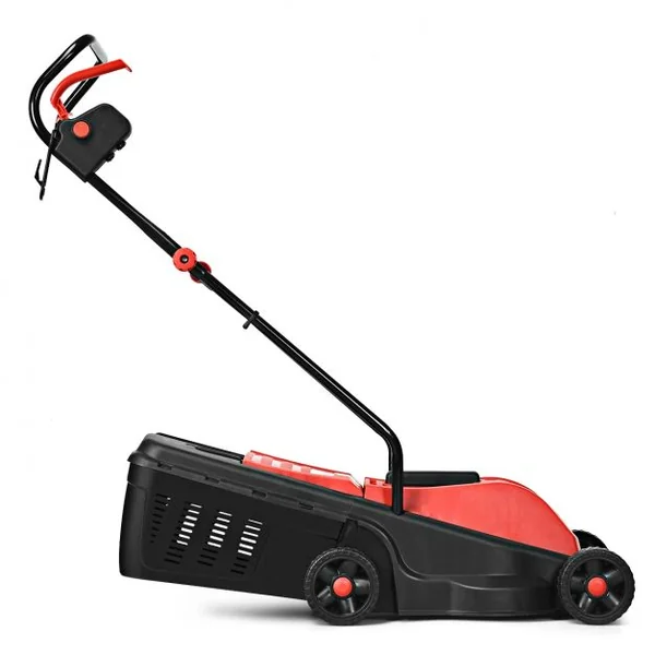 Tondeuse à Gazon Électrique à fil 1200W Hauteur Réglable à 3 Niveaux Bac de Ramassage 30L Largeur de Coupe 32cm, Rouge
