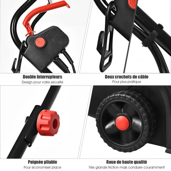 Tondeuse à Gazon Électrique à fil 1200W Hauteur Réglable à 3 Niveaux Bac de Ramassage 30L Largeur de Coupe 32cm, Rouge