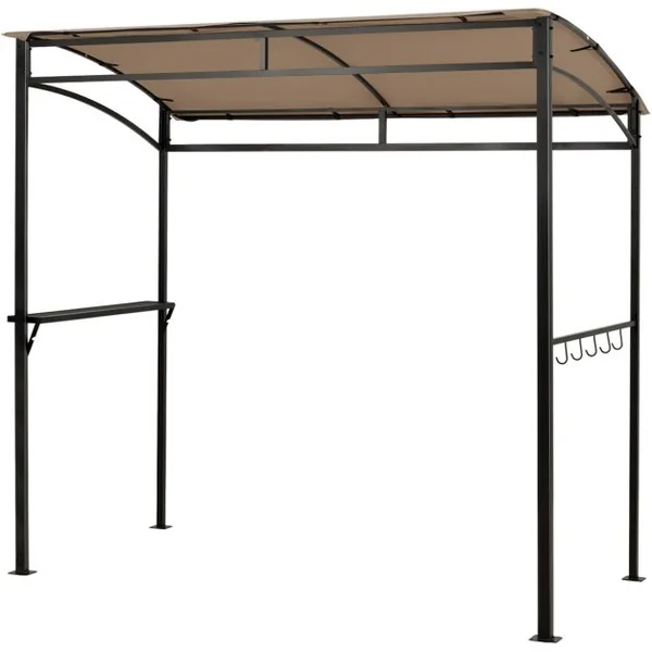 Tonnelle Barbecue Exterieur de 216 cm Cadre en Métal Imperméable Abri Barbecue avec Étagère de Service et Crochets de Rangement Belvédère pour Jardin Cour Marron