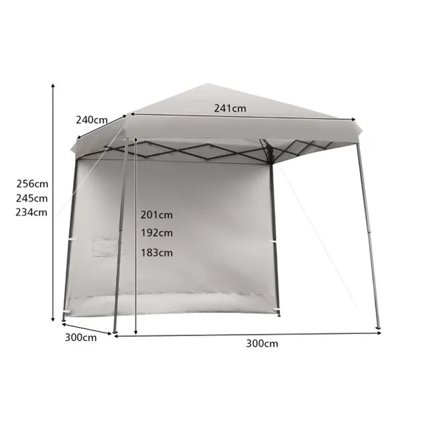 Tonnelle de Jardin 3x3m Pliante Tente de Réception Réglable avec Parois Latérales Amovibles et Sac à dos à Roulettes Gris