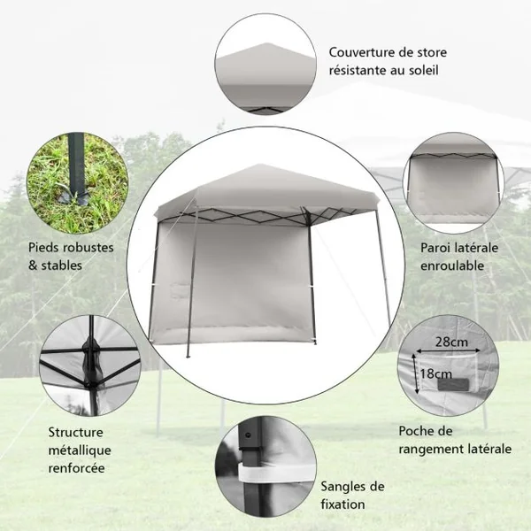 Tonnelle de Jardin 3x3m Pliante Tente de Réception Réglable avec Parois Latérales Amovibles et Sac à dos à Roulettes Gris