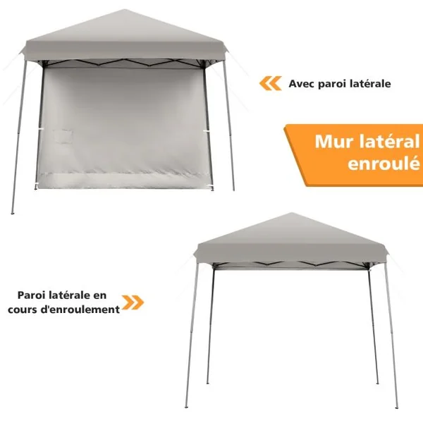 Tonnelle de Jardin 3x3m Pliante Tente de Réception Réglable avec Parois Latérales Amovibles et Sac à dos à Roulettes Gris
