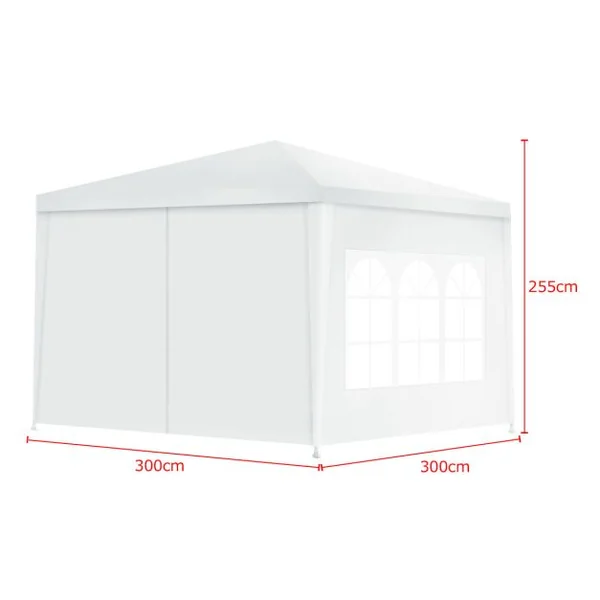 Tonnelle de Jardin 3x3M Tente de Reception avec 4 Bâches Amovibles et Fenêtres Transparentes Tubes Métalliques Barnum pour Fête Mariage BBQ